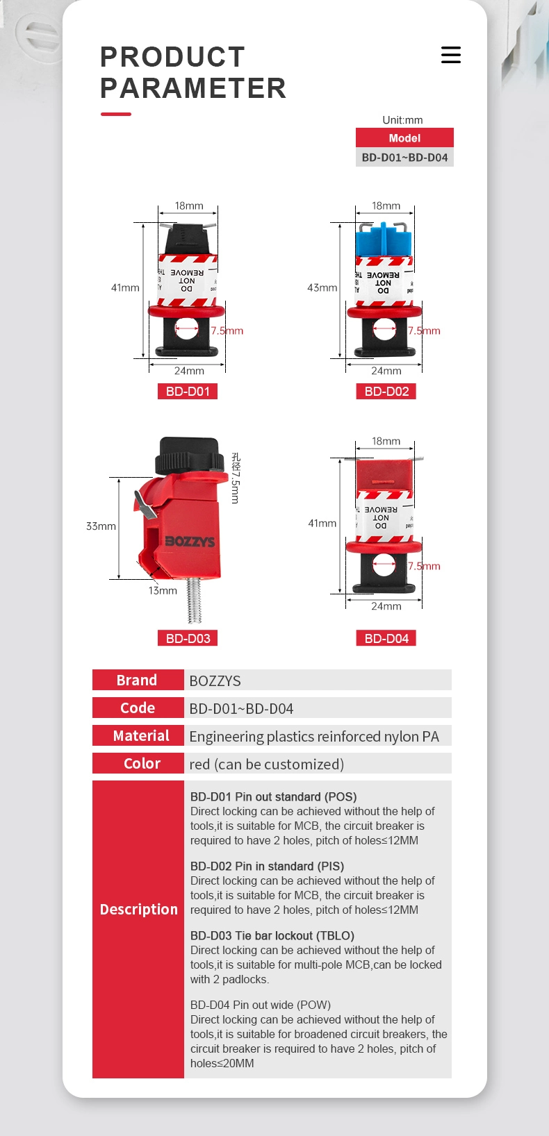 Tie Bar Standard Miniature Breaker Lockout for MCB Electrical Breaker No Tools to Install