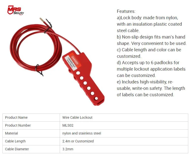 Customized 2.4m Length Industrial Wire Cable Safety Lockout Tagout Nylon PA Adjustable Cable Lockout